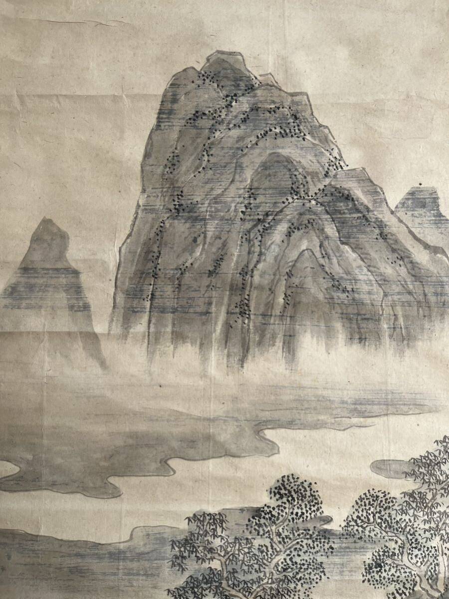 【真作】谷文晁「文晁山水図」古い掛け軸(掛軸) 肉筆 紙本 日本画 美術品 絵画 骨董 画芯サイズ約51.5cm*130cm 箱なし_画像2