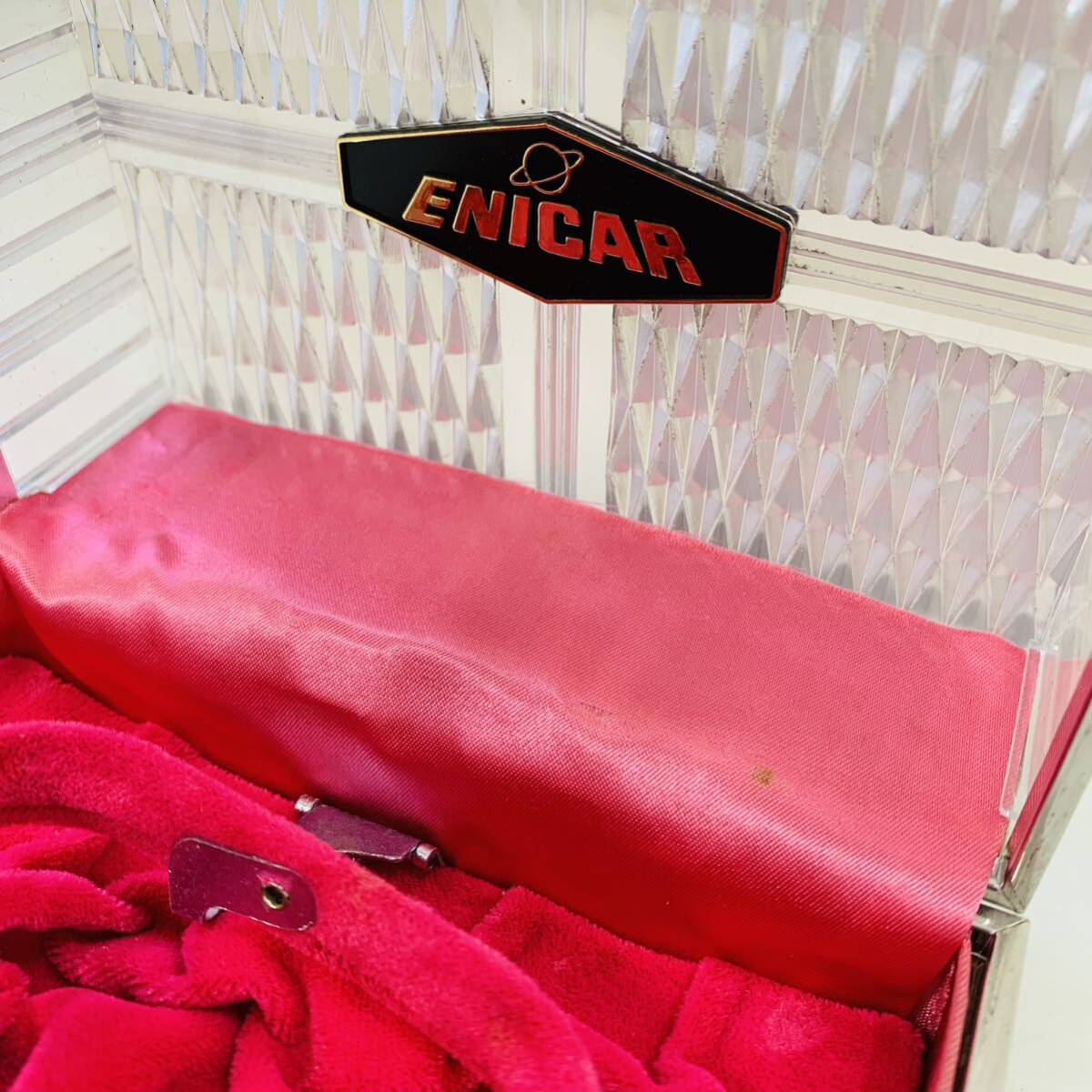 ENICAR エニカ 腕時計 ケース ボックス 空箱 ウォッチケース クリア ピンク ロゴ 12.5cmX8.5cmX6cm 未使用の画像7