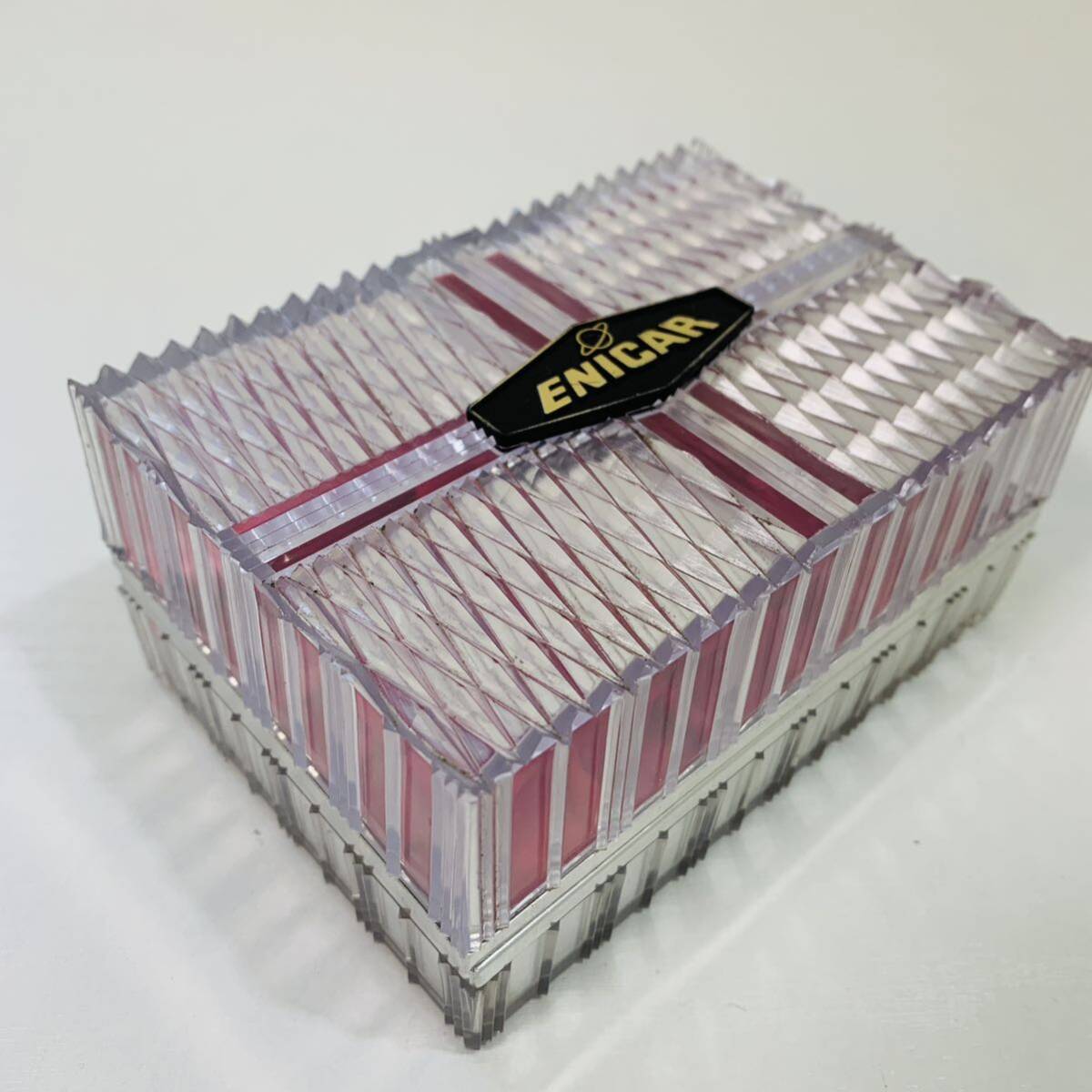 ENICAR エニカ 腕時計 ケース ボックス 空箱 ウォッチケース クリア ピンク ロゴ 12.5cmX8.5cmX6cm 未使用の画像2