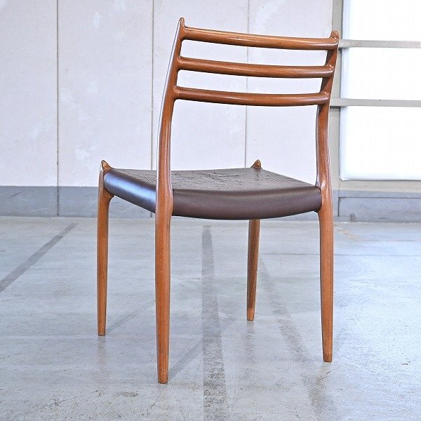 北欧デンマーク製 J.L Moller「No.78」ダイニングチェアd チーク無垢材 アームレス 椅子 本革 ビンテージ モラー_ウェグナー ヨハネスの画像2