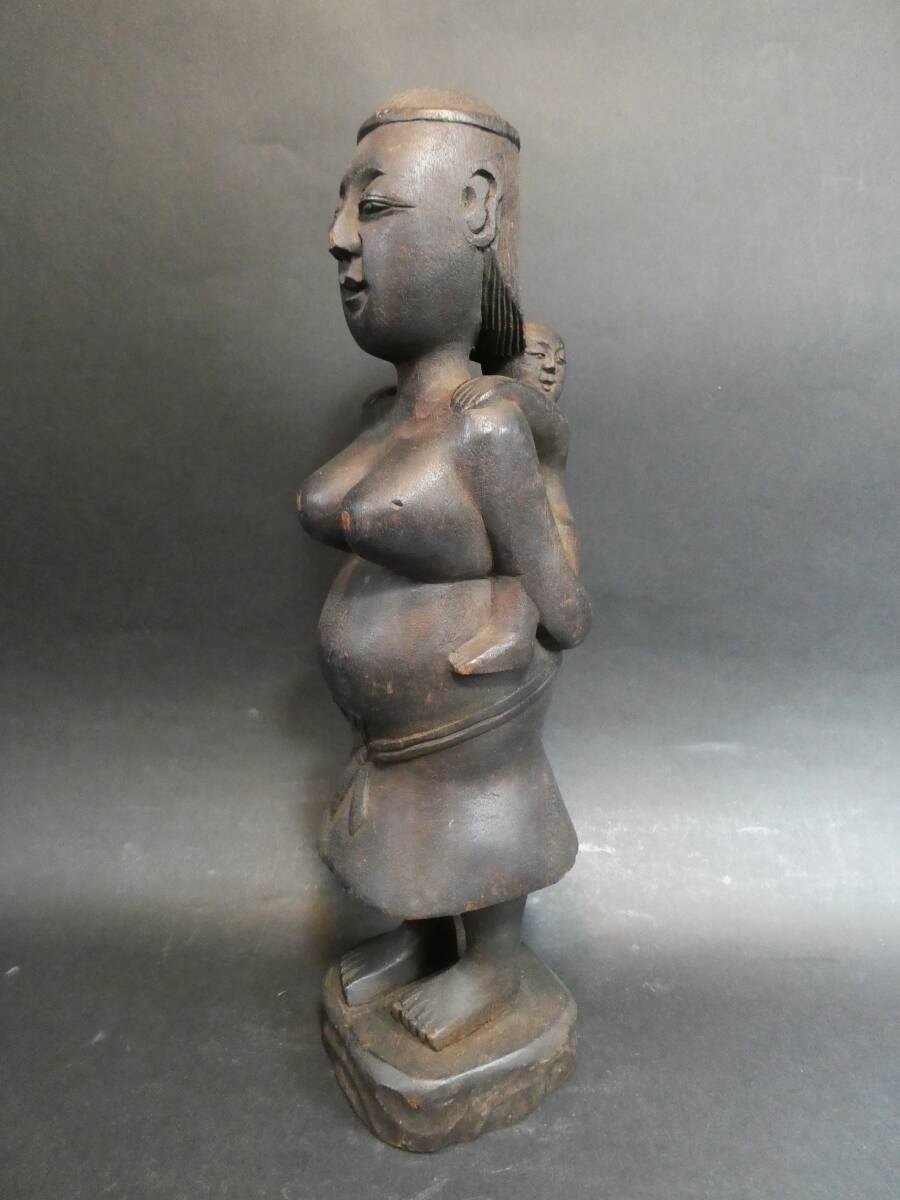 アンティーク 木彫 母子像 高さ33.5cm 民族人形 風俗 資料/検 アジアンアート アフリカンアート 古い裸婦像 インテリア オブジェ 置物_画像1