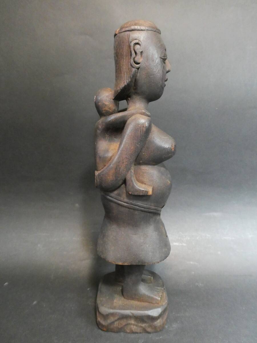 アンティーク 木彫 母子像 高さ33.5cm 民族人形 風俗 資料/検 アジアンアート アフリカンアート 古い裸婦像 インテリア オブジェ 置物_画像3
