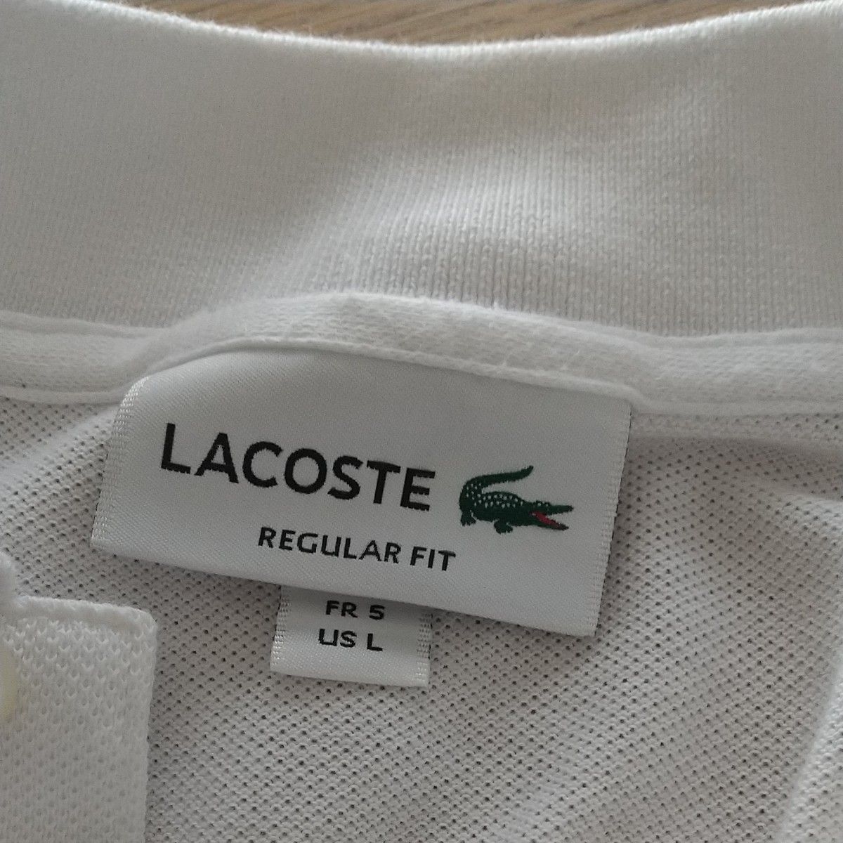 LACOSTE ラコステ 襟ロゴ 半袖ポロシャツ 鹿の子 ホワイト USLサイズ