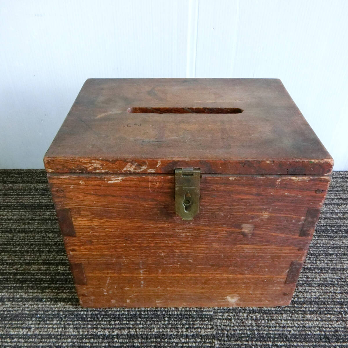 ●昭和レトロ 古い 木箱 請求書 入れ 請求書箱 投函箱 古道具 アンティーク 時代物 鍵なし_画像3