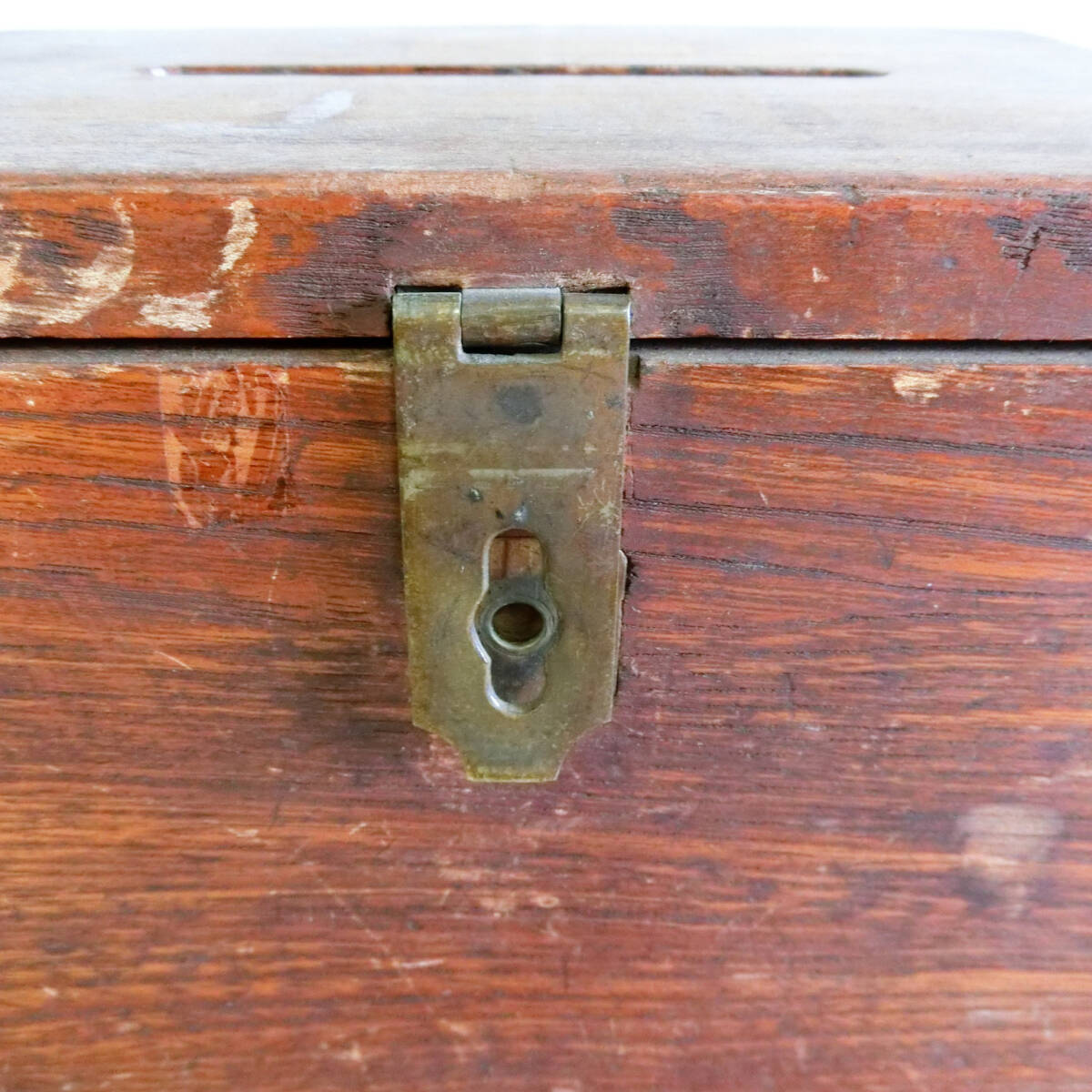 ●昭和レトロ 古い 木箱 請求書 入れ 請求書箱 投函箱 古道具 アンティーク 時代物 鍵なし_金具の欠品