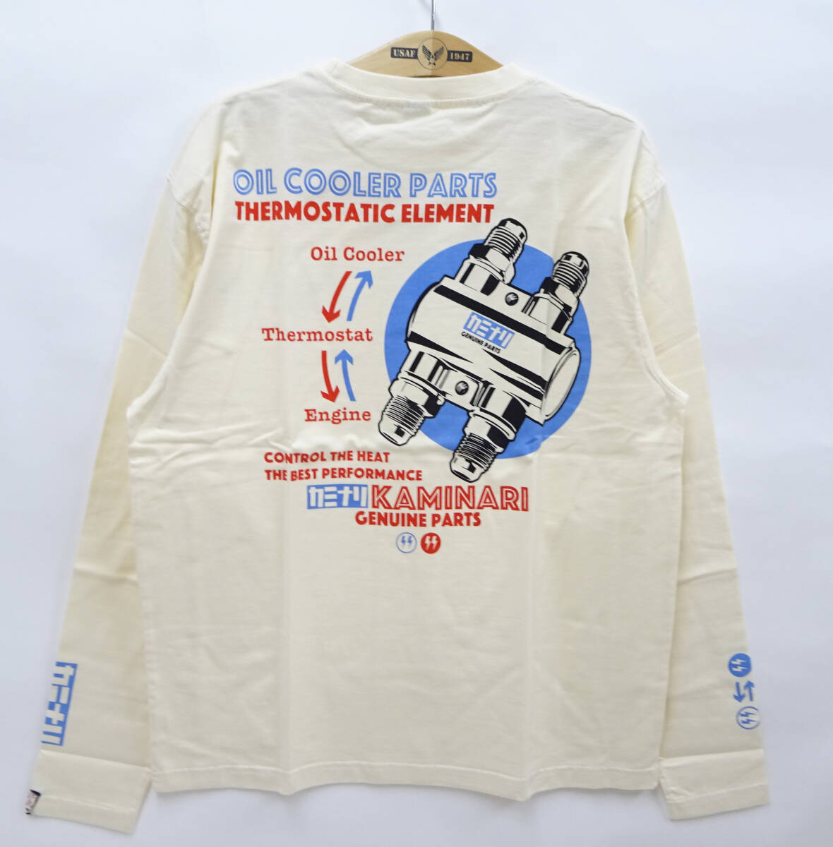 カミナリ ロンT KAMINARI 長袖Tシャツ オイルクーラー KMLT-220 オフ白 (XL) 多少汚れあり 50%オフ (半額) 送料無料 即決 新品の画像1