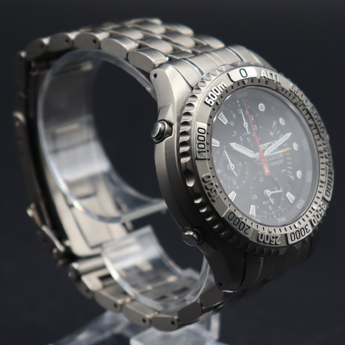 希少 新品電池 SEIKO セイコー ランドマスター サミッター 7K32-0A10 チタン クォーツ 多機能 気圧計 黒 純正ブレス 取説 メンズ腕時計の画像5