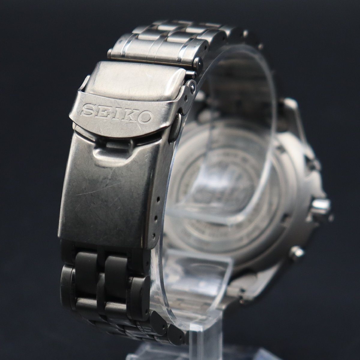希少 新品電池 SEIKO セイコー ランドマスター サミッター 7K32-0A10 チタン クォーツ 多機能 気圧計 黒 純正ブレス 取説 メンズ腕時計の画像6