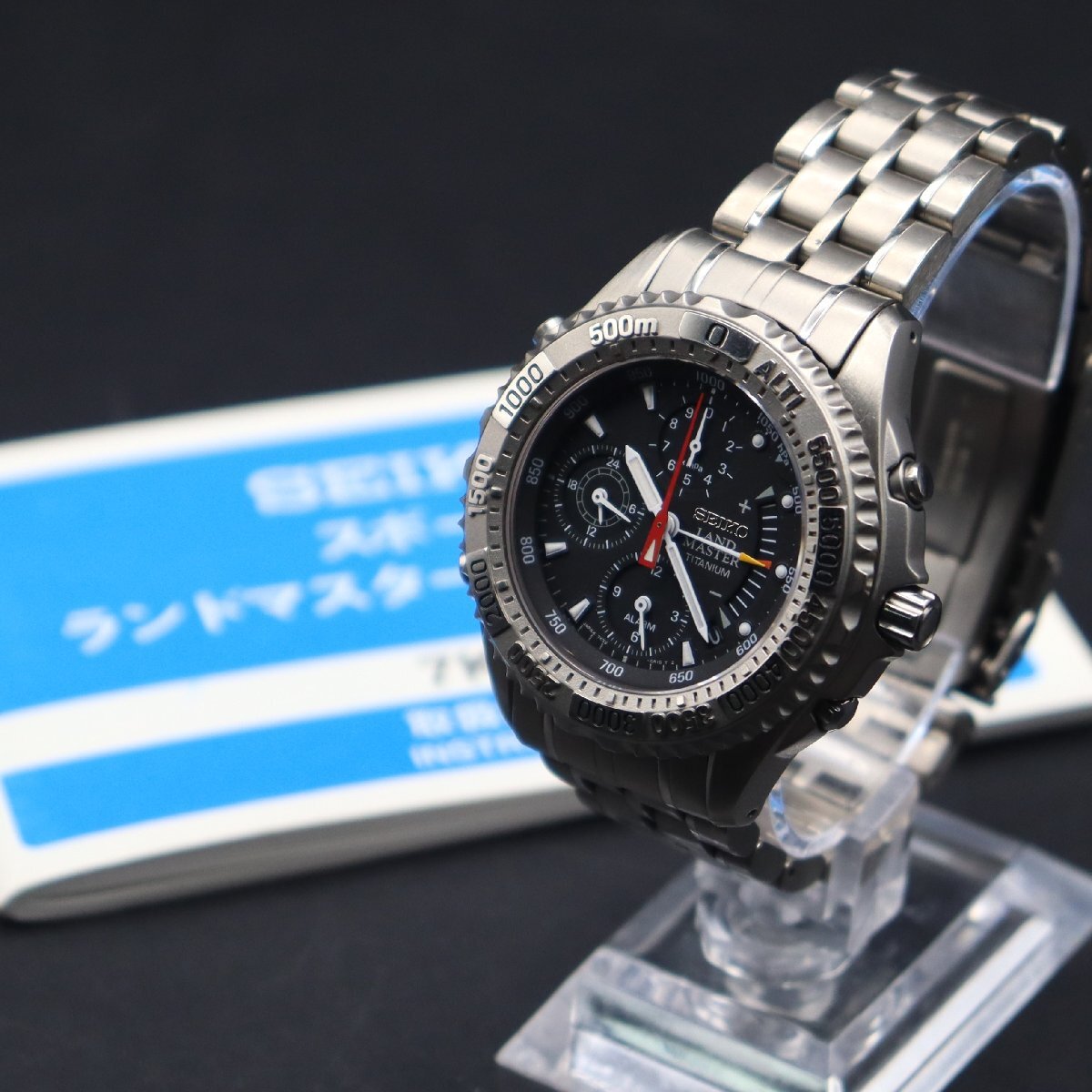 希少 新品電池 SEIKO セイコー ランドマスター サミッター 7K32-0A10 チタン クォーツ 多機能 気圧計 黒 純正ブレス 取説 メンズ腕時計の画像2