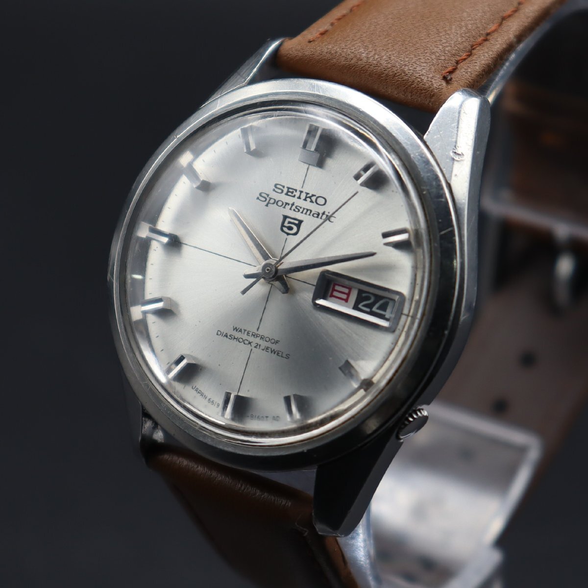 SEIKO Sportsmatic 5 セイコー スポーツマチック 6619-8250 自動巻き 21石 1966年製 クロスライン 日デイデイト 新品革ベルト メンズ腕時計_画像1