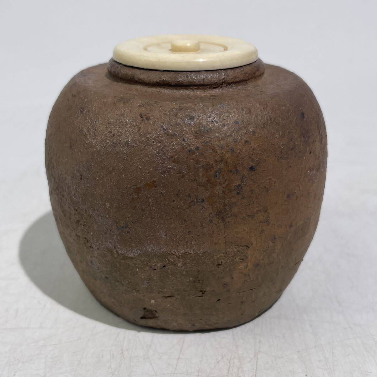 古備前　茶入　金継ぎあり　仕覆・共箱付　/　備前焼　茶器　茶壺　茶心壺　煎茶道具　煎茶飾　.1989_画像3