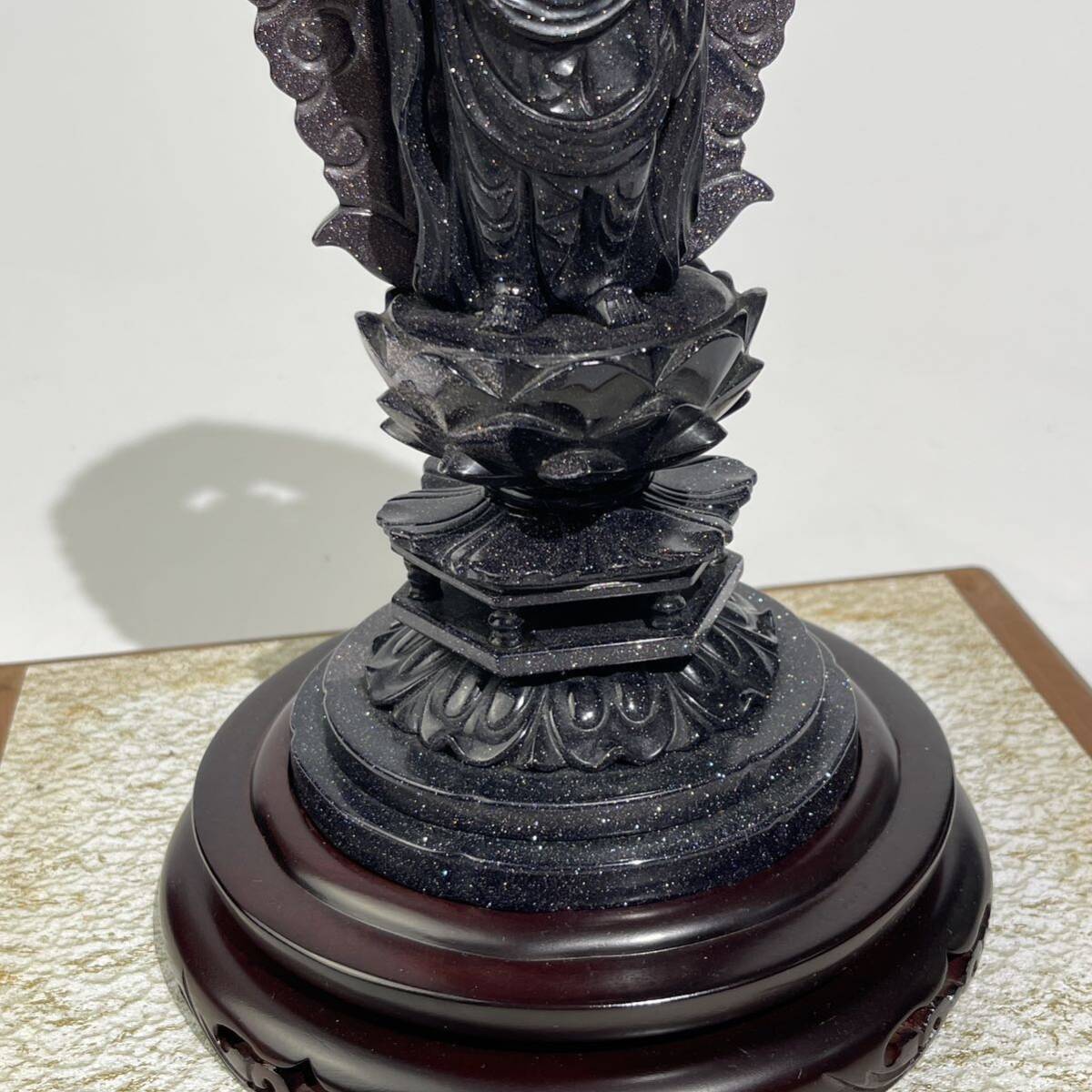 希少　アズライト　（　藍銅鉱石　）仏像　ケース付　/　仏教美術　砡　藍銅　仏像彫刻　釈迦　釈迦如来　古置物　煎茶飾　.2006_画像6