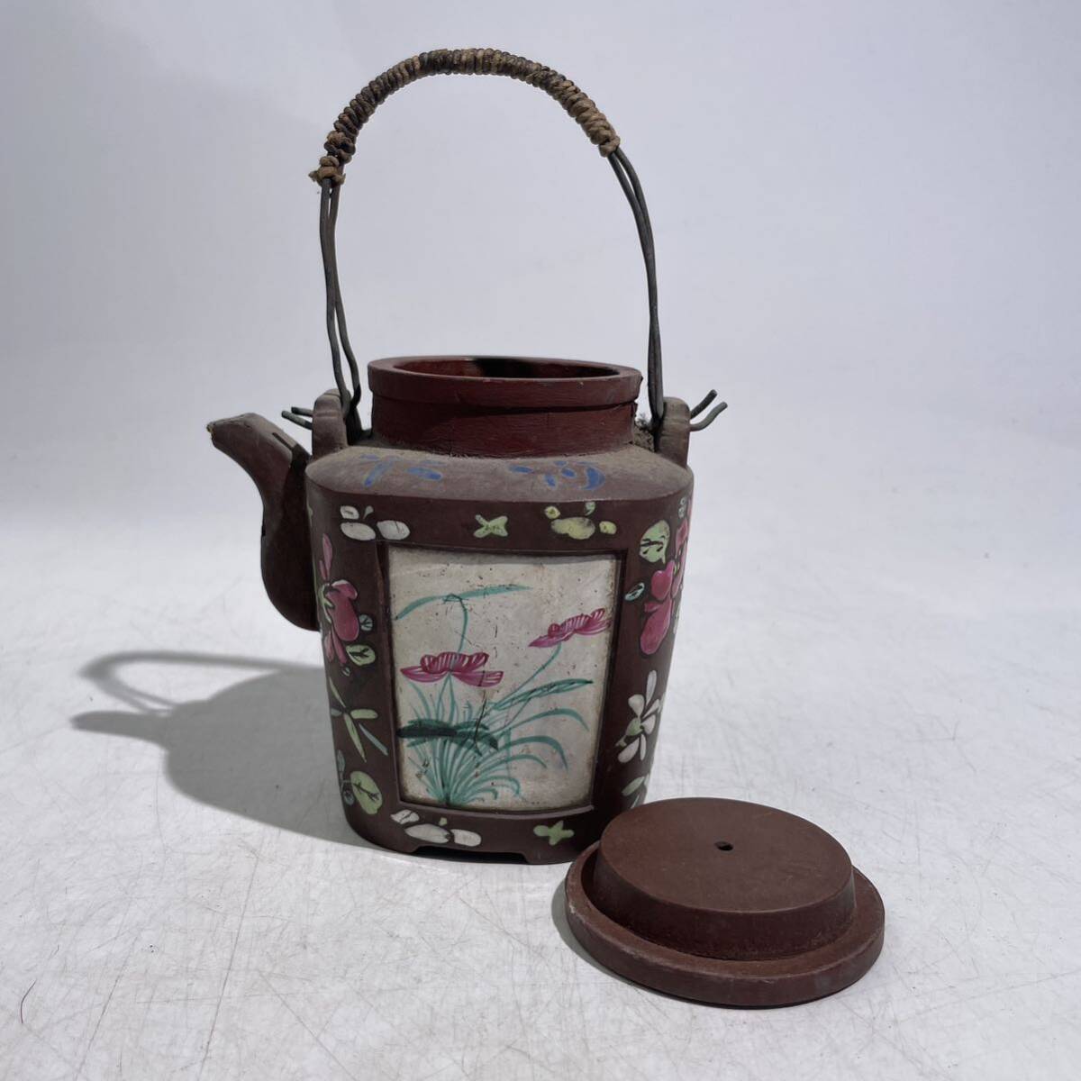 時代　紫泥　在銘　急須　着彩　　/　時代物　中国美術　茶器　煎茶道具　検索：　朱泥　紫砂　.2035　_画像6