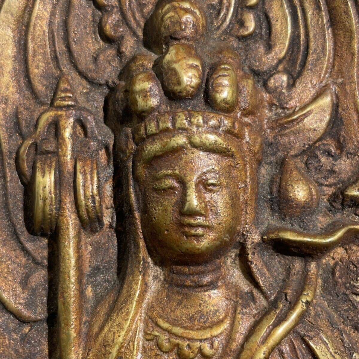 時代　観音菩薩像　置物　銅製　　/　時代物　仏教美術　銅　古銅　仏像　観音像　仏像彫刻　細密　古置物　.2076_画像4