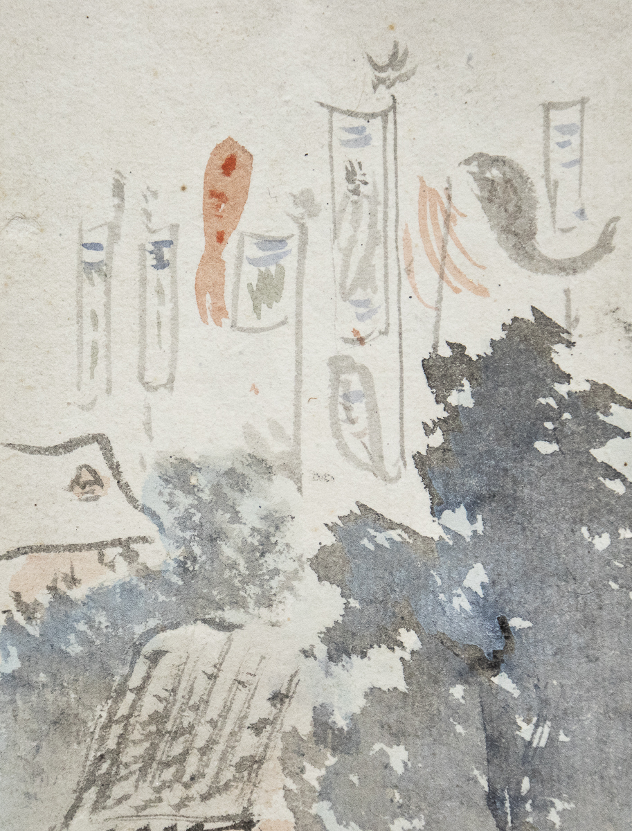 短冊ー1179 　荒川公圭　菖蒲の祭　幅広短冊　愛知県西尾市の画家【真作】_画像3
