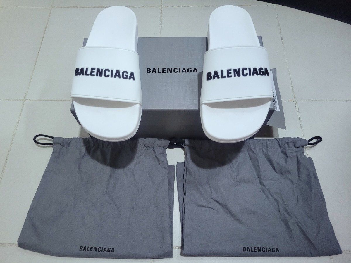 正規品 新品 未使用 BALENCIAGA バレンシアガ POOL SLIDE RUBBER LOGO SANDAL プール スライド ラバー ロゴ サンダル 565826 W1S83 9034