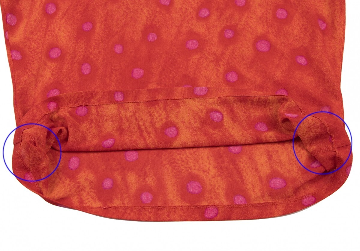 ケンゾーKENZO アセテートポリドットプリントTシャツ 赤オレンジ紫40_ロックにほつれがあります。