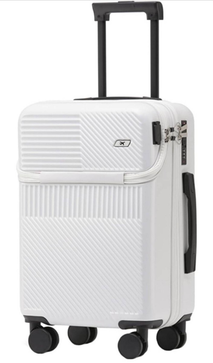 キャリーケース スーツケース TSAロック 白 軽量 ホワイト M 24インチ トップオープン フロントオープン USBポート付き 修学旅行 新品 美品_画像1