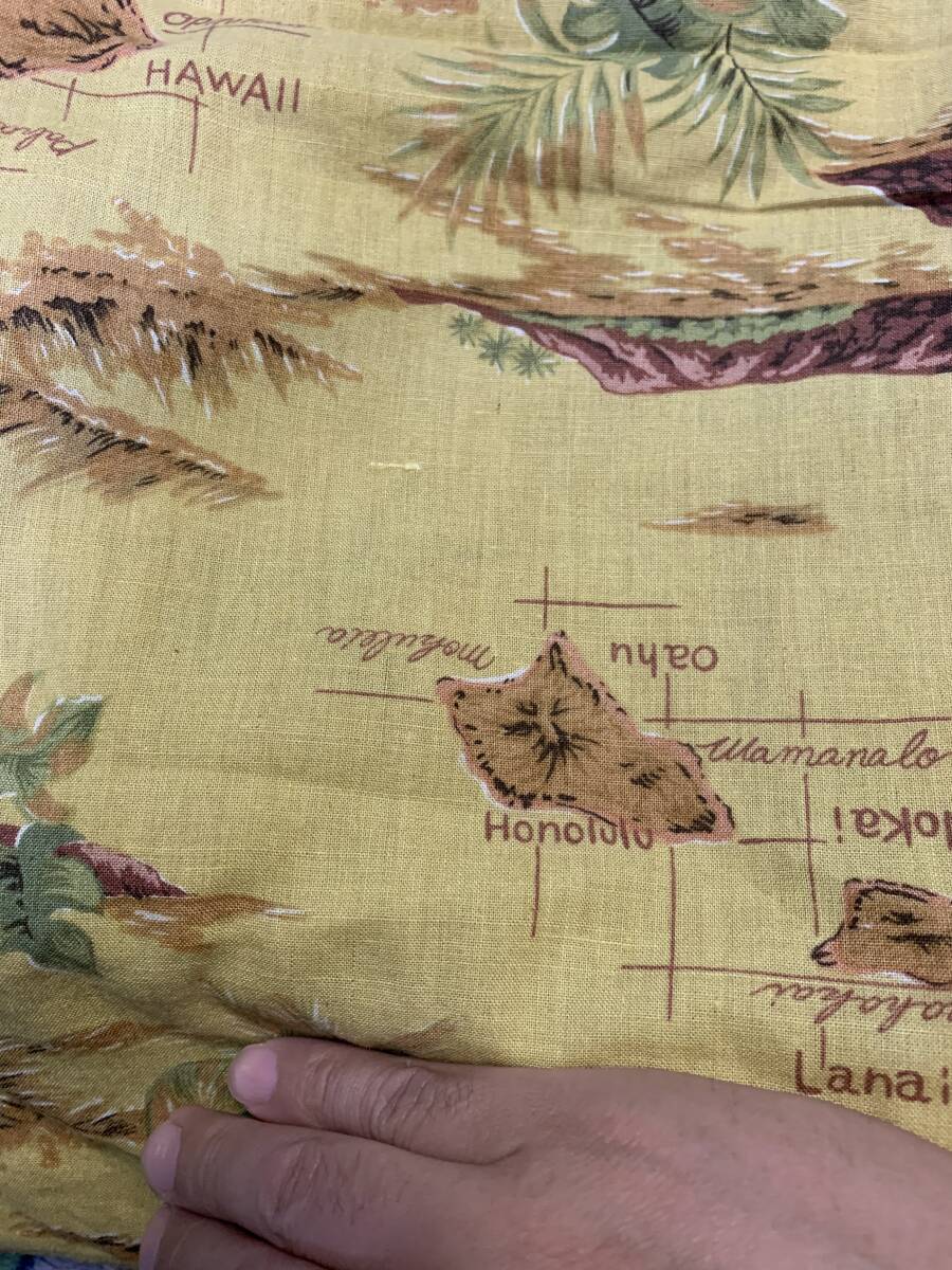 L REPRISE｜リプライズ 日本製 HAWAII MAP ヤシの木柄 リネン混 半袖 アロハシャツ_画像8