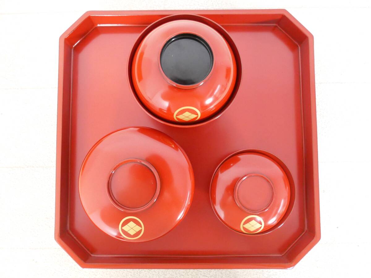 □輪島塗/漆器◇祝膳セット/お膳セット☆木箱入り【丸に武田菱 □輪島塗/漆器◇祝膳セット/お膳セット☆木箱入り【丸に武田菱
