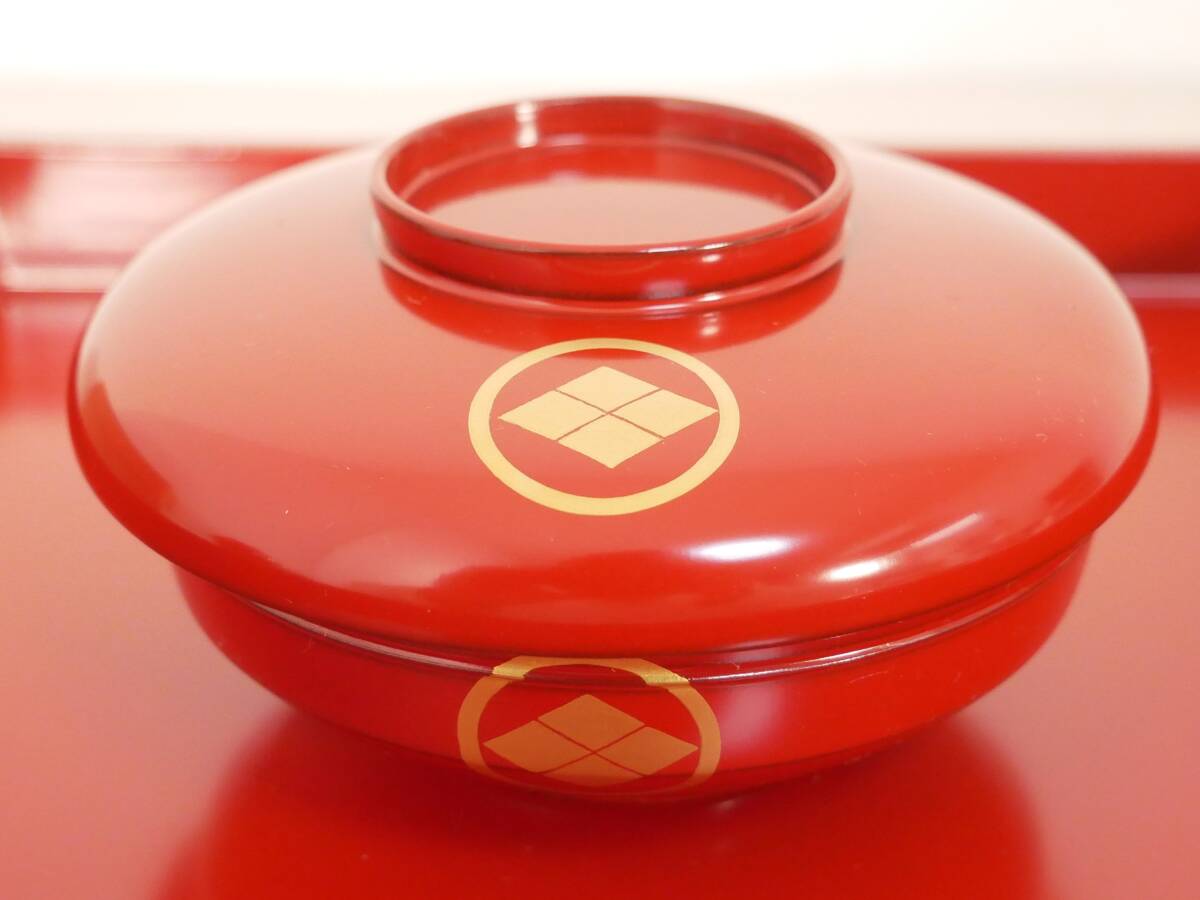 □輪島塗/漆器◇祝膳セット/お膳セット☆木箱入り【丸に武田菱 □輪島塗/漆器◇祝膳セット/お膳セット☆木箱入り【丸に武田菱