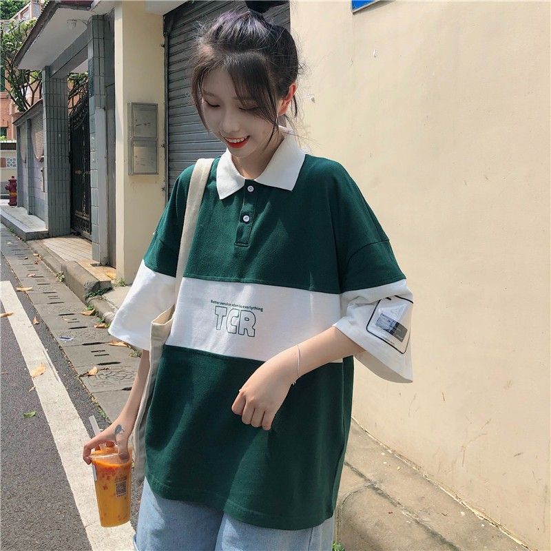 ポロシャツ ビッグシルエット 韓国 夏服 レディース カジュアル