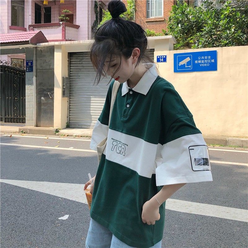 ポロシャツ ビッグシルエット 韓国 夏服 レディース カジュアル