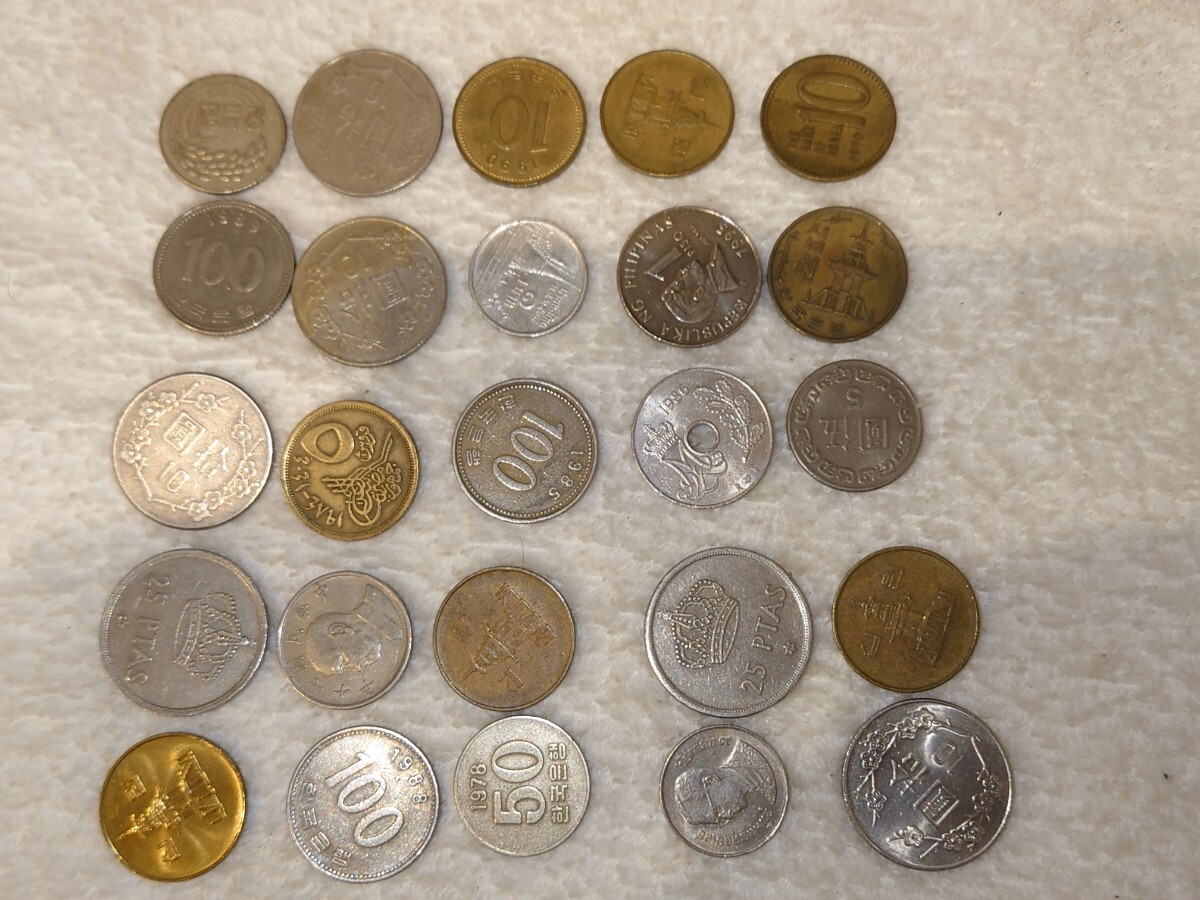 古銭 海外硬貨 50枚セット 269g cセット 硬貨 海外 コイン コレクション 外国銭 外貨 デンマーク 韓国 など_画像2