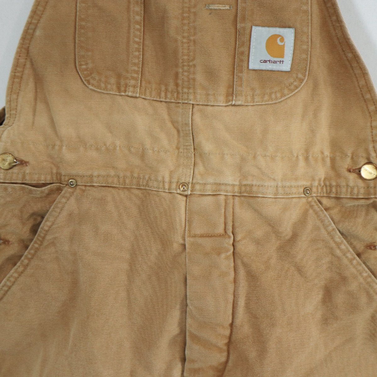 80年代 USA製 Carhartt カーハート オーバーオール ワークウェア 作業着 ダック生地 ブラウン ( メンズ 32×30 ) M6417 1円スタートの画像3