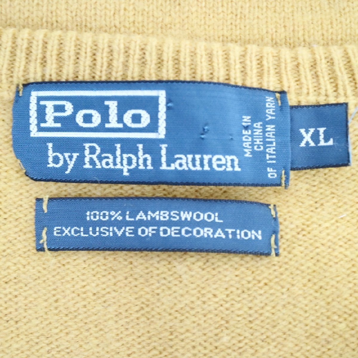 Polo by Ralph Lauren ラルフローレン Vネック ニット セーター ポニー ラムウール マスタード ( メンズ XL ) N2570 1円スタートの画像7