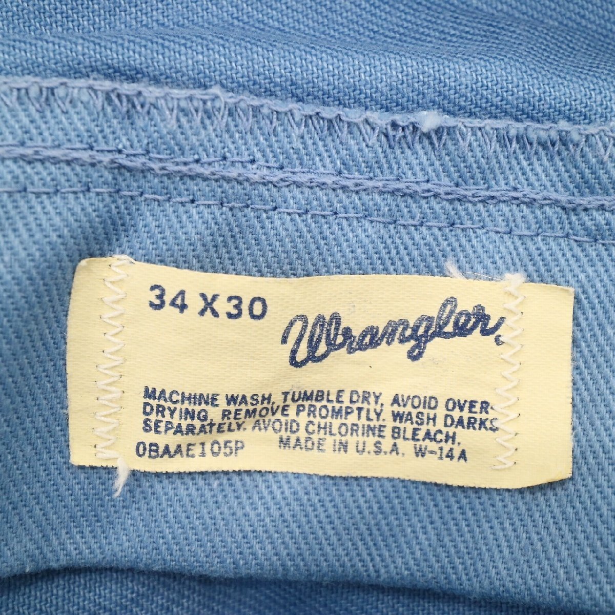 90s USA製 Wrangler ラングラー ブーツカット フレアパンツ コットンツイル スタープレスト ブルー ( メンズ 34×30 ) N2292 1円スタートの画像6