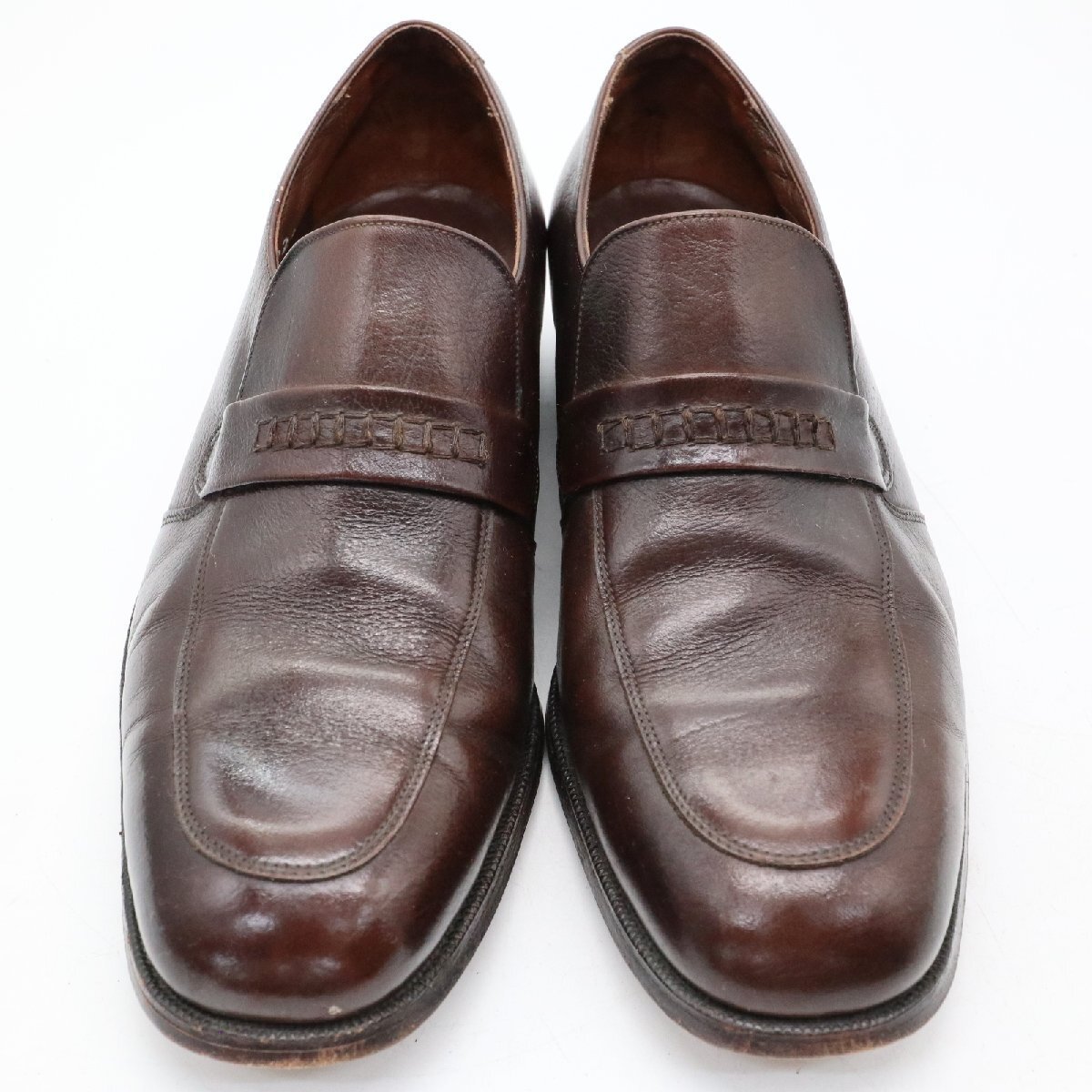 80年代 FLORSHEIM 本革 レザー 革靴 ローファー レザーソール フォーマル 通勤 ブラウン ( メンズ 9 3E ≒ 27cm ) KA0092 1円スタートの画像1