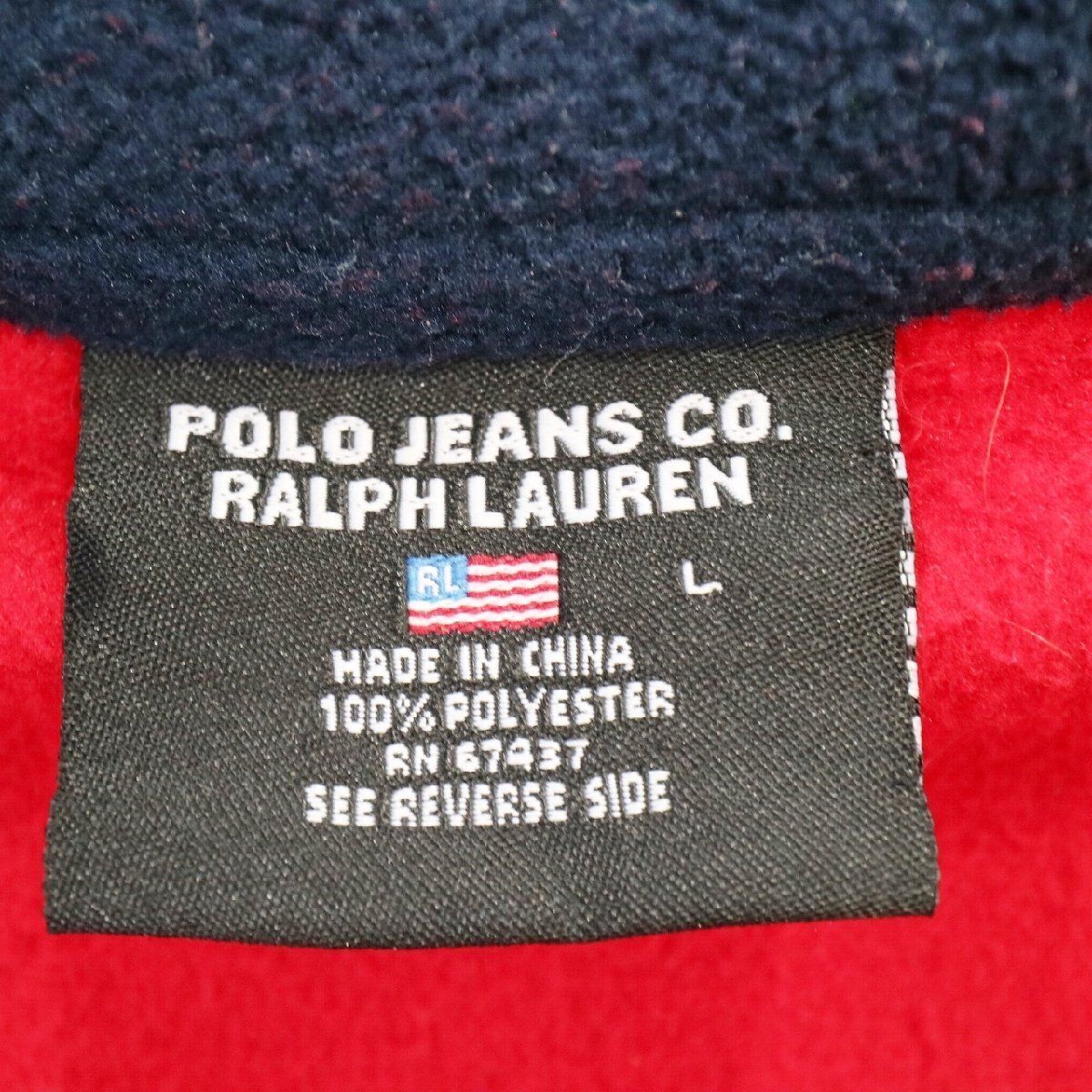 POLO JEANS CO, RALPH LAUREN ポロ ジーンズ ラルフローレン フリースジャケット 防寒 アウター レッド ( メンズ L ) N1639 1円スタート_画像7