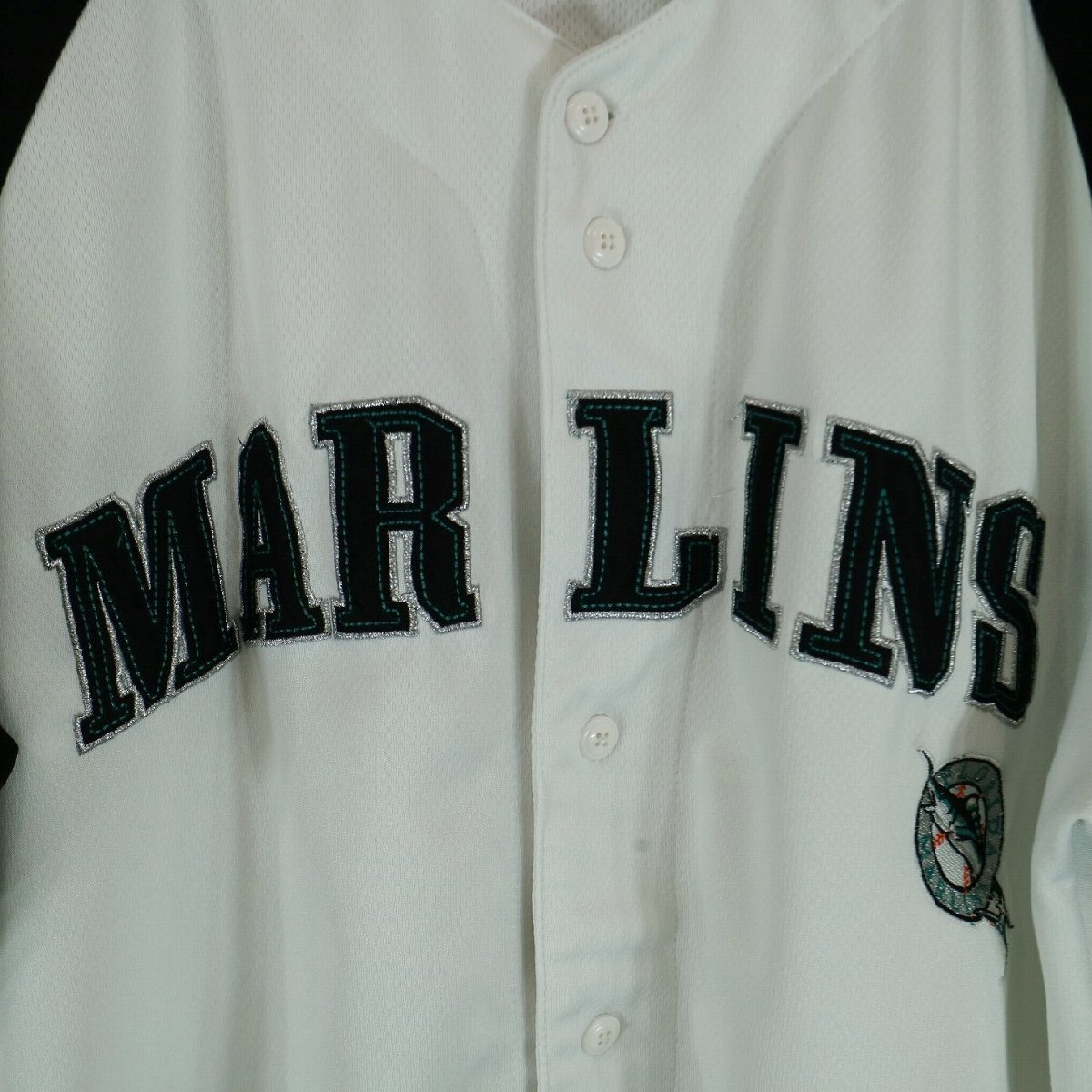 MLB マイアミ・マーリンズ 半袖 ベースボールシャツ 野球 スポーツ プロチーム ホワイト ( メンズ L ) N1862 1円スタート_画像5