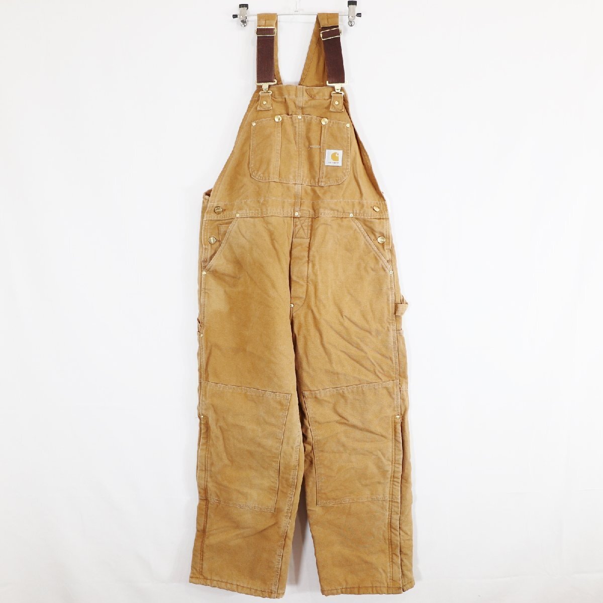 80年代 Carhartt カーハート 中綿 ダック地 オーバーオール ワークウェア ダック生地 ブラウン ( メンズ 36相当 ) M7865 1円スタート_画像1