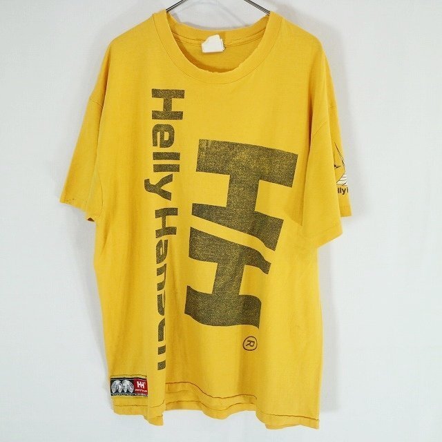 90s USA製 Helly Hansen ヘリーハンセン 半袖 プリントTシャツ プリントロゴ オールド old イエロー ( メンズ XL ) M9679 1円スタートの画像1