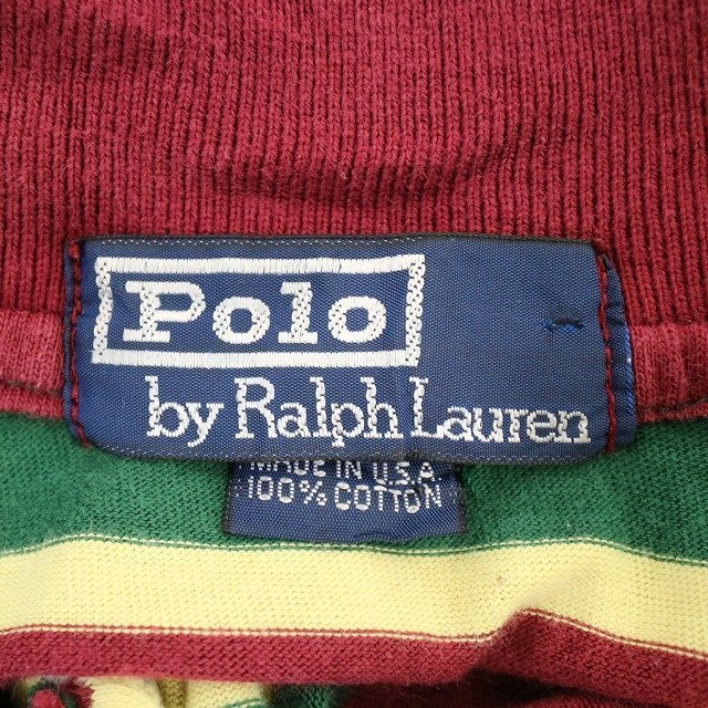 90s USA製 Polo by Ralph Lauren ラルフローレン S/S ポロシャツ ワンポイントロゴ サマー ボーダー ( メンズ M ) M9451 1円スタートの画像10