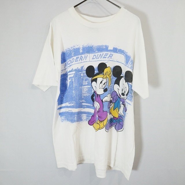 90s USA製 Disney ディズニー ミッキー ミニー 半袖 プリントTシャツ ホワイト ( メンズ ONE SIZE(XL相当） ) M9764 1円スタート_画像1