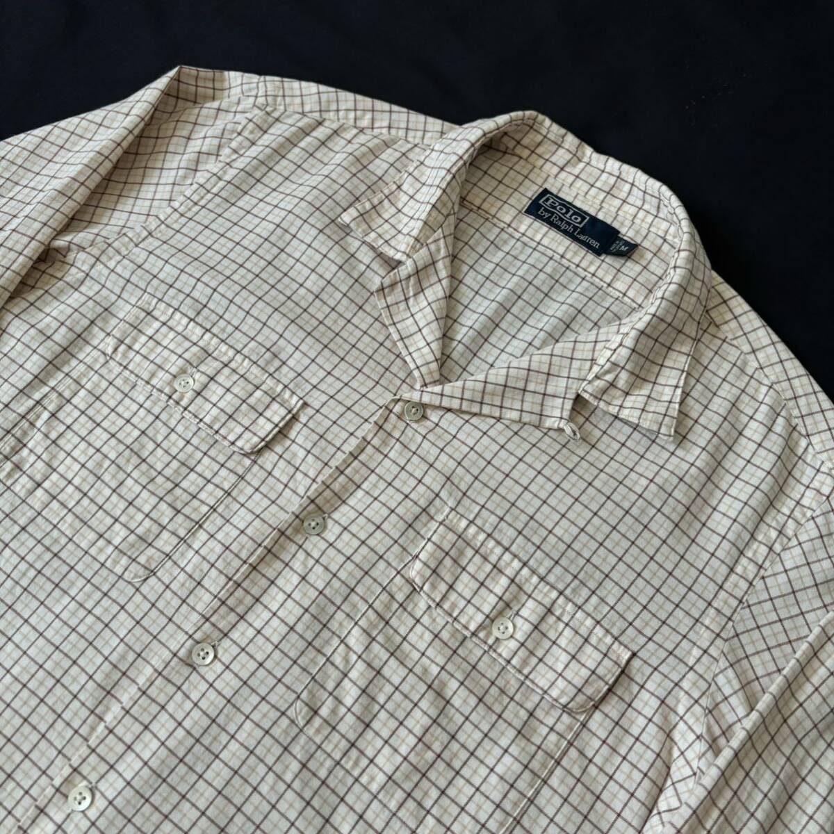 90s Polo Ralph Lauren Cotton Plaid Open Collar Shirt 90年代 ポロ ラルフローレン コットン チェック オープンカラーシャツ vintage_画像3