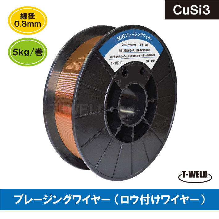 半自動溶接 ブレージングワイヤー ( 車修理 ) Cusi3 × 0.8mm 5kg/巻 1巻