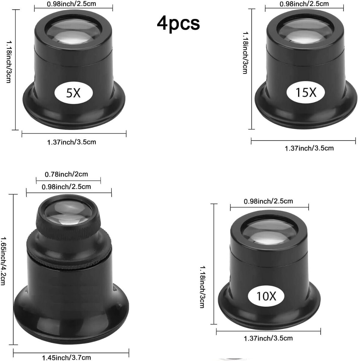 送料無料 アイルーペ 4個セット 5倍 10倍 15倍 20倍　宝飾品、腕時計などに E51_画像3