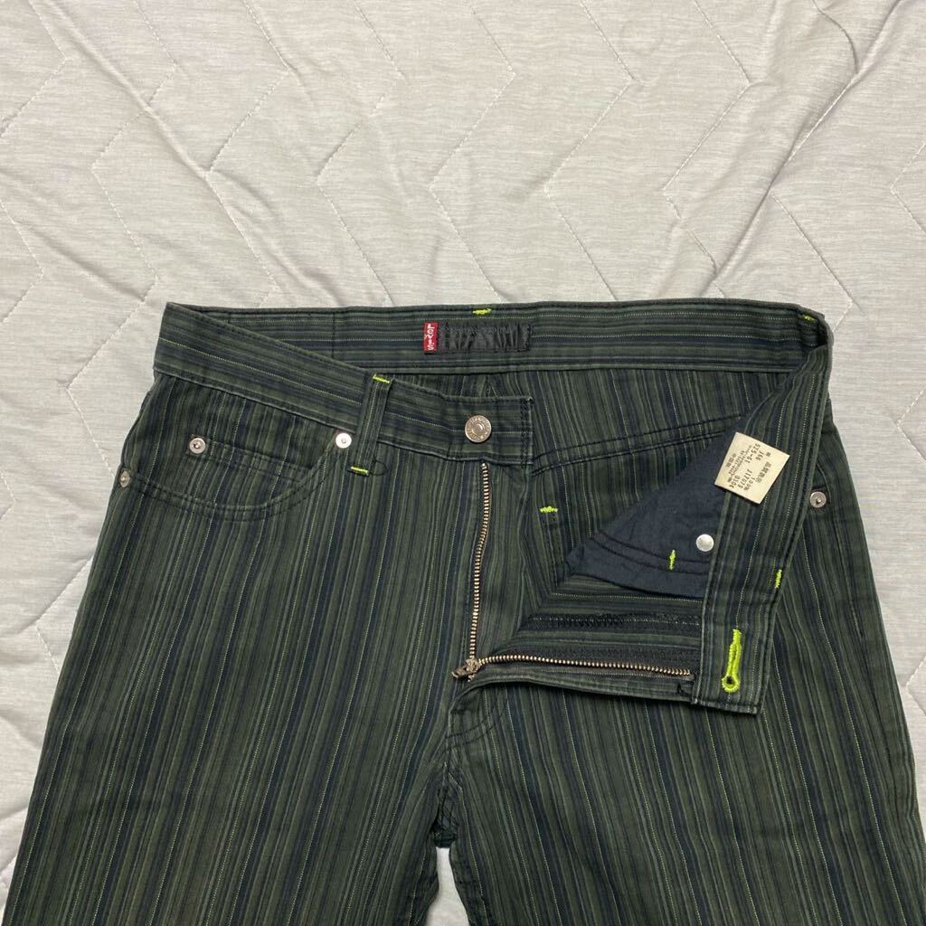 5C【着少】LEVIS リーバイス 525-61 ストライプ パンツ グリーン 緑 32 STRAIGHT ストレート レア ストレッチ 格安_画像4