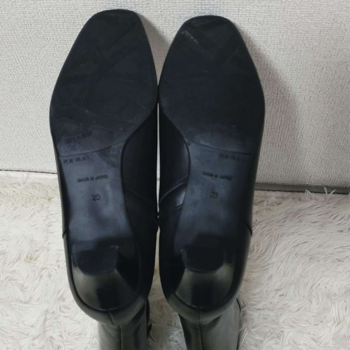 リーガル REGAL 美品 ロングブーツ 靴 ジッパー付き サイドジップ スクエアトゥ シンプル 黒色 ブラック 23 レディース_画像7