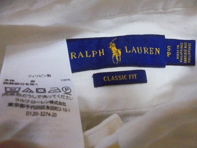 0 хорошая вещь Ralph Lauren кнопка down с логотипом linen рубашка с коротким рукавом размер S Philippines производства 0