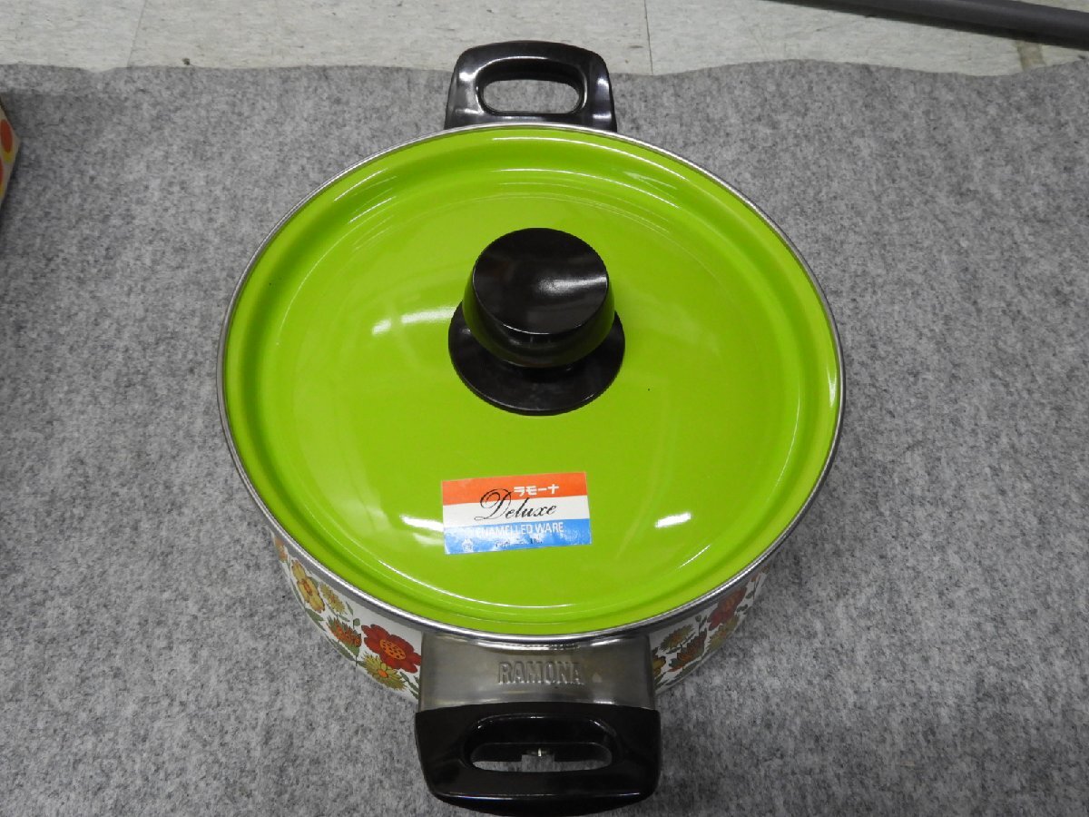 昭和レトロ RAMONA ラモーナ DELUX 鍋 ホーロー鍋 フラワー 22cm 3.3L（5192）の画像2