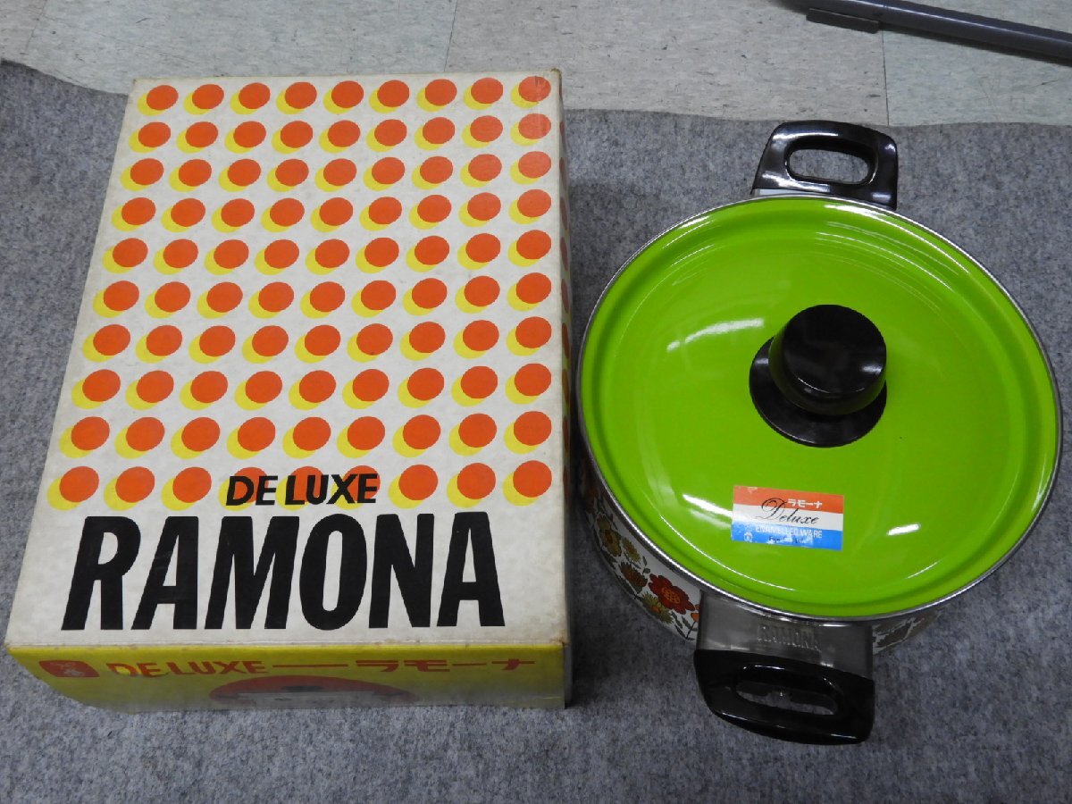 昭和レトロ RAMONA ラモーナ DELUX 鍋 ホーロー鍋 フラワー 22cm 3.3L（5192）の画像1