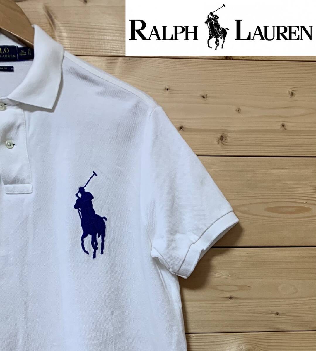  трудно найти товар * прекрасный б/у * POLO RALPH LAUREN( Ralph Lauren )* рубашка-поло ( олень. .) большой Logo WHT/ORG/GRE размер M