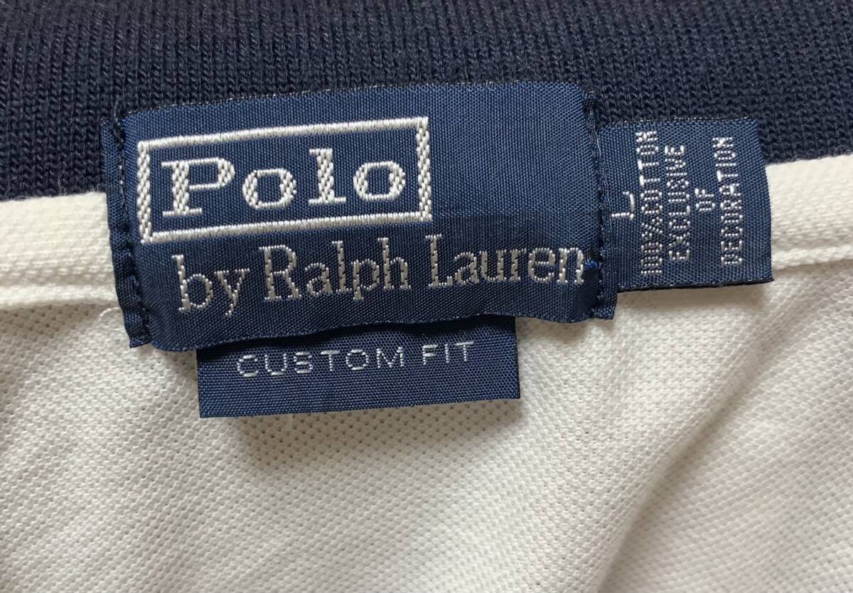  трудно найти товар * прекрасный б/у * POLO RALPH LAUREN( Ralph Lauren )* рубашка-поло большой Logo WHITE/BLACK размер L