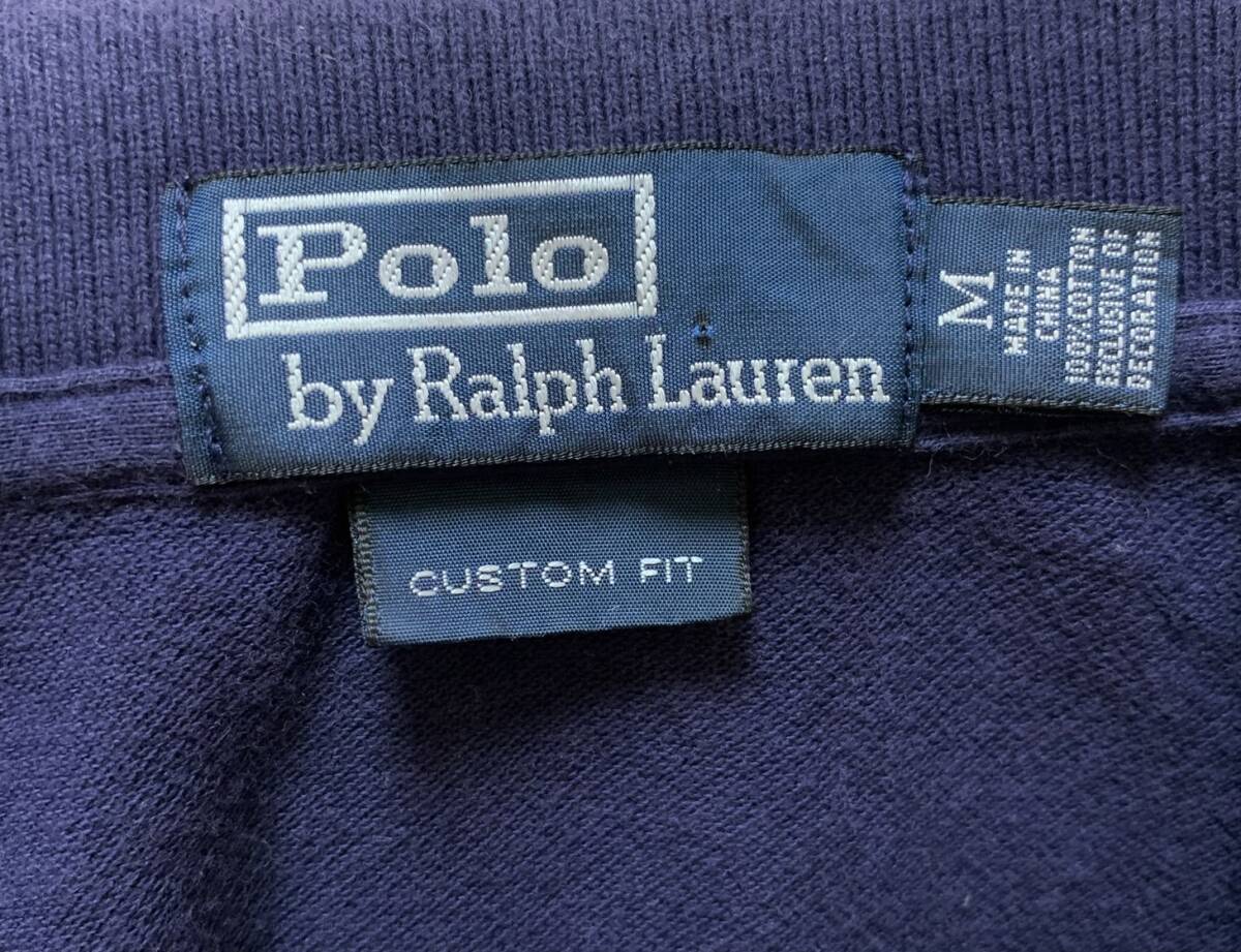  трудно найти товар * прекрасный б/у * POLO RALPH LAUREN( Ralph Lauren )* рубашка-поло большой Logo CUSTOM FIT NAVY размер M