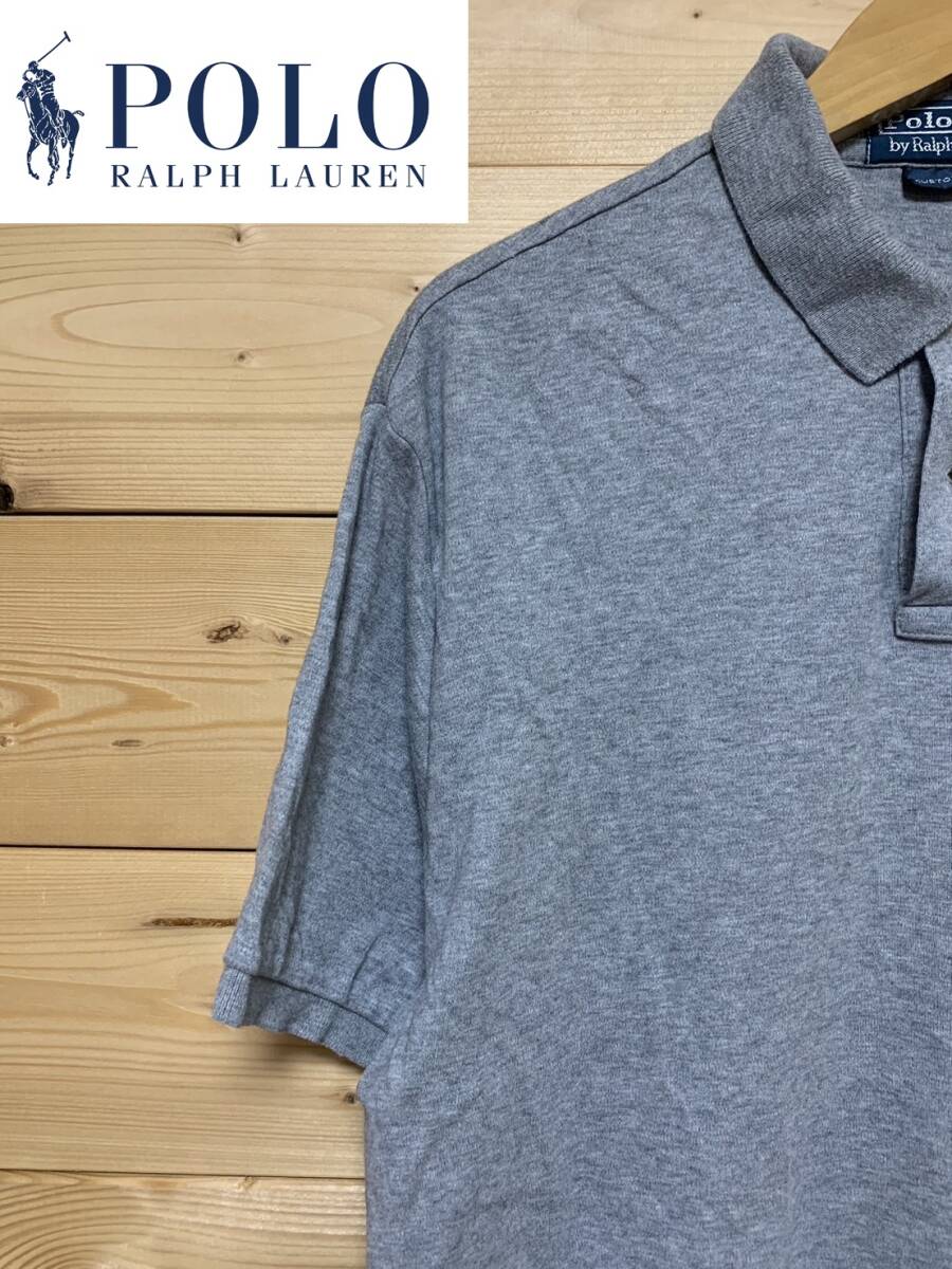  трудно найти товар * прекрасный б/у * POLO RALPH LAUREN( Ralph Lauren )* рубашка-поло CUSTOM FIT GRAY размер L